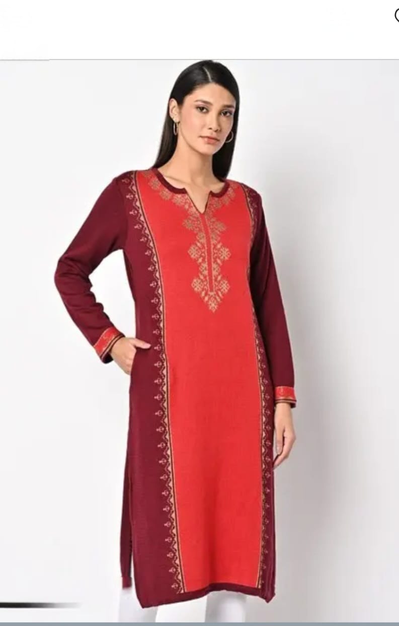 Shama Woolen Kurti-Dark Red
