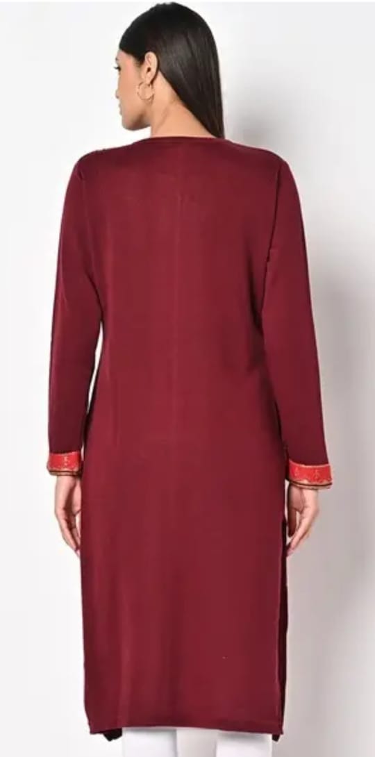 Shama Woolen Kurti-Dark Red
