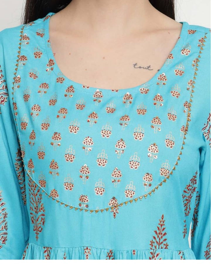 Nirali Frock Kurti-Sky Blue