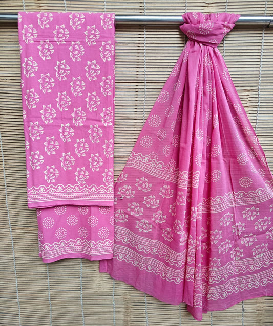 Handblock Cotton Unstitched suit-Pink