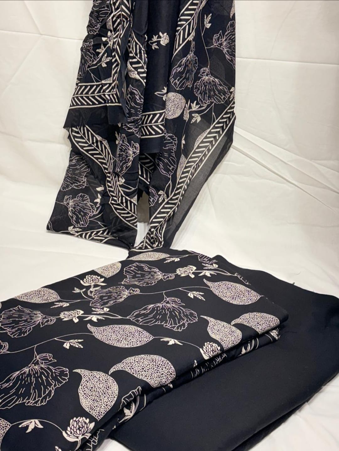 Handblock Cotton Unstitched suit-Black