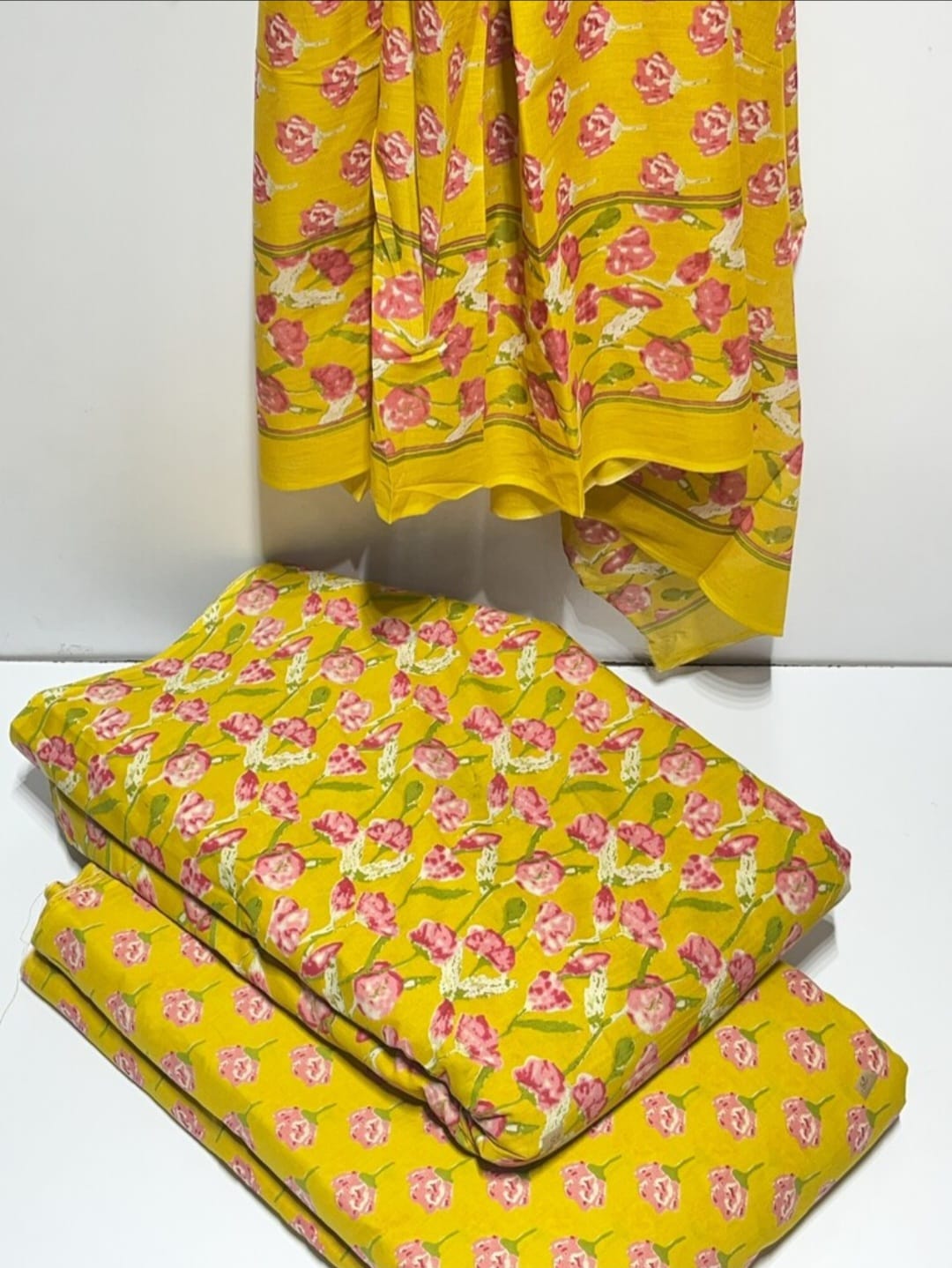 Handblock Cotton Unstitched suit-Yellow