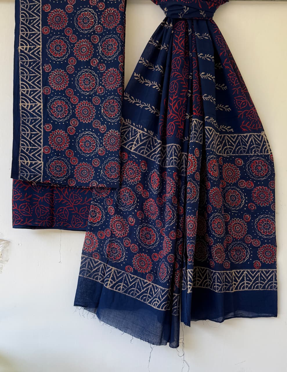 Handblock Cotton Unstitched suit-Dark Blue