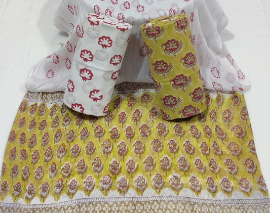 Handblock Cotton Unstitched Suit