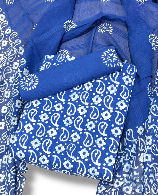 Batik Cotton Unstitched suit-Blue