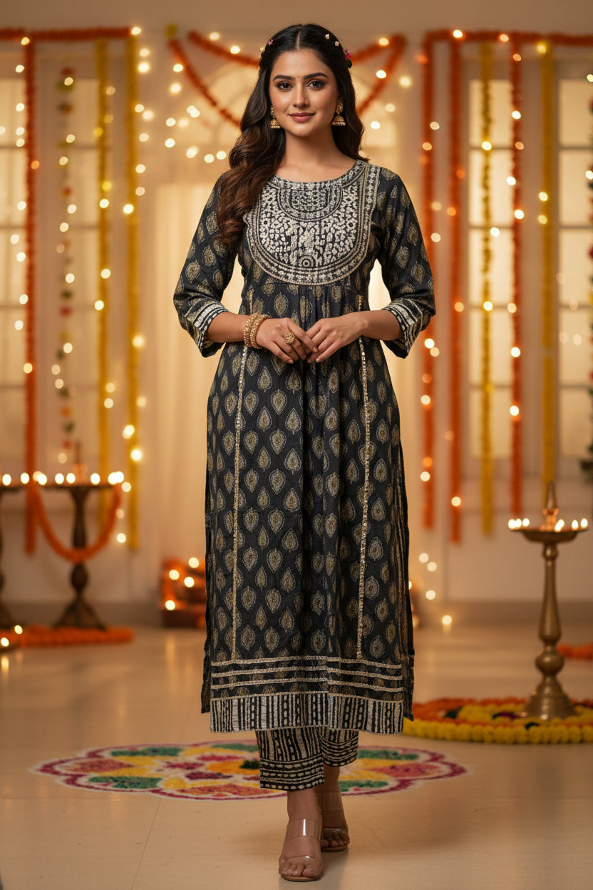 Avantika Anarkali Suit Set-Grey