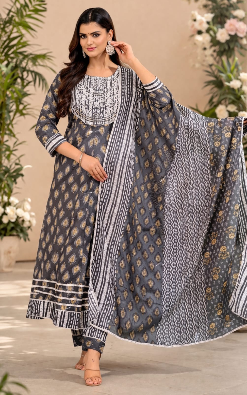 Avantika Anarkali Suit Set-Grey