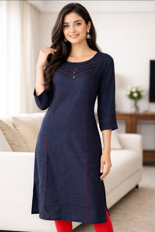 Kanak Cotton Straight Kurta-Black