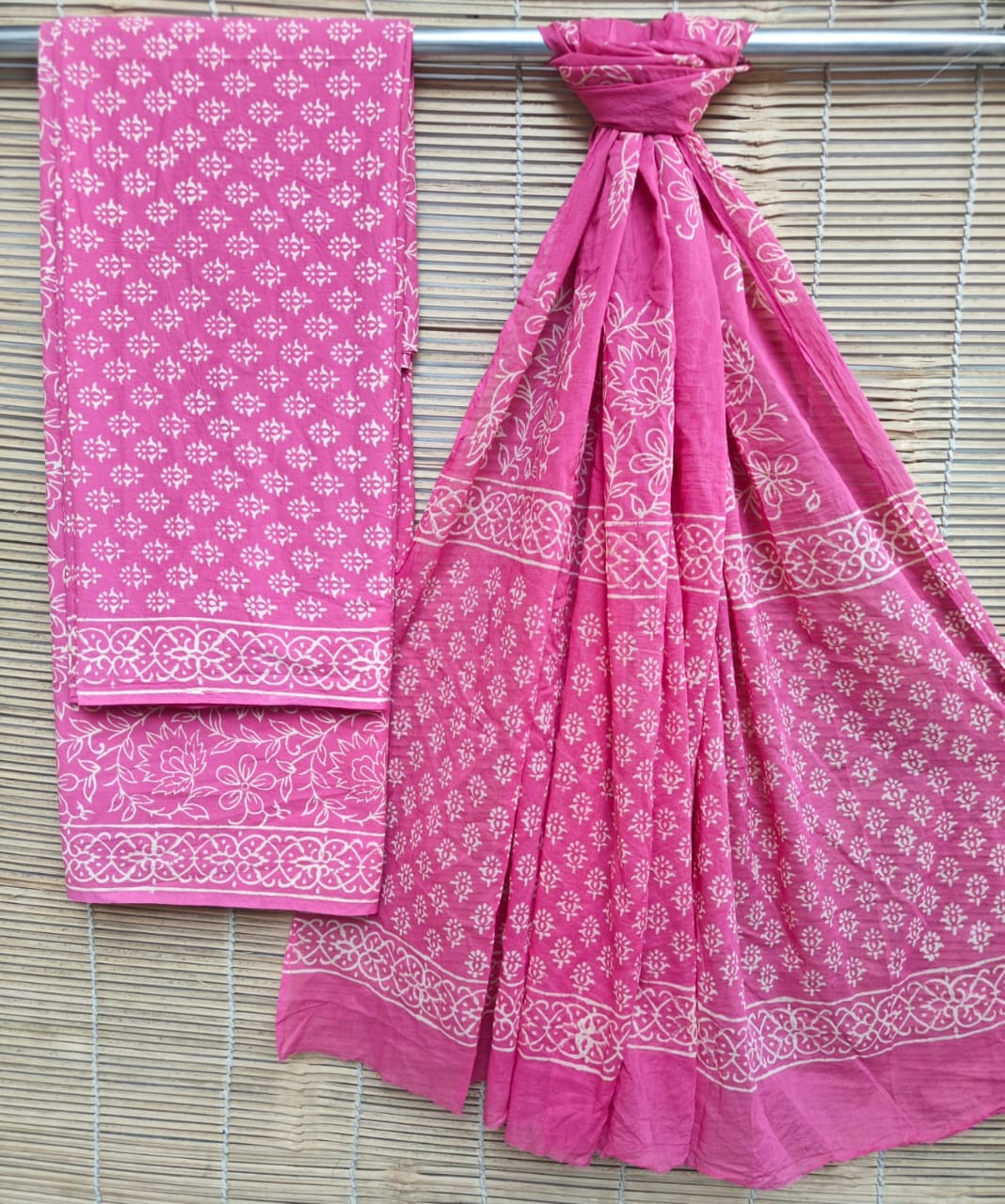 Handblock Cotton Unstitched suit-Pink