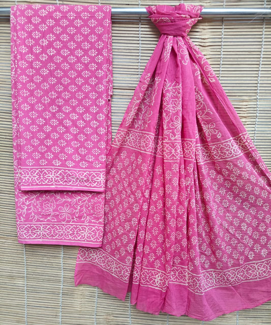 Handblock Cotton Unstitched suit-Pink