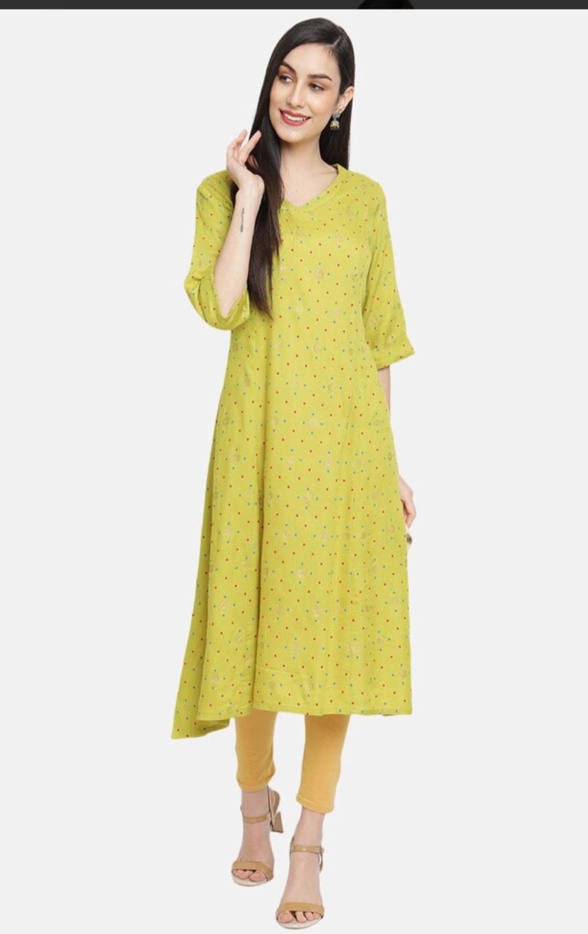Ramaya Cotton A-line Kurta-Light Green (K45/46)
