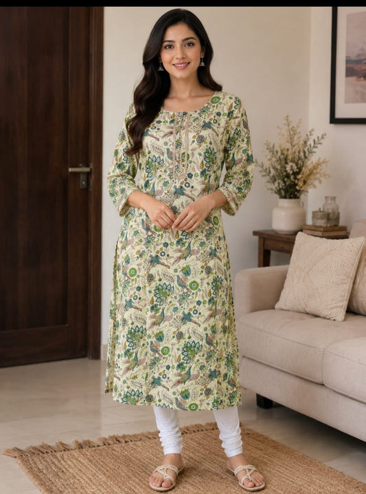 Rangmayee Cotton Straight Kurta-Green (K41)
