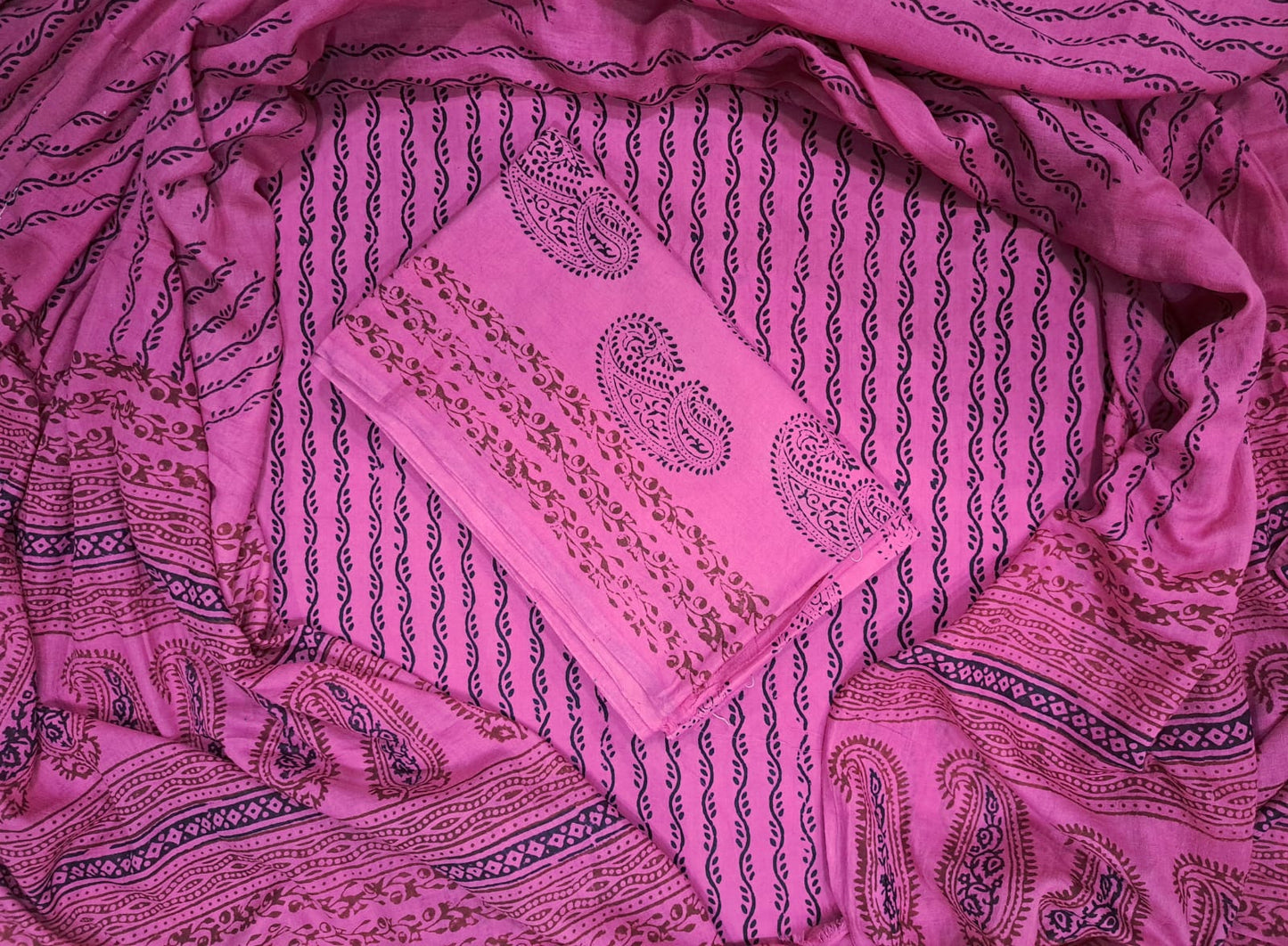 Handblock Cotton Unstitched suit-Pink (AT06)
