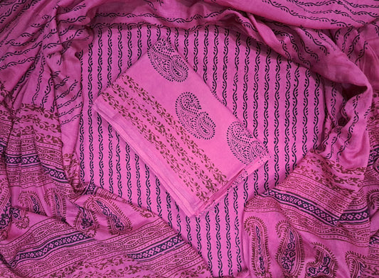 Handblock Cotton Unstitched suit-Pink (AT06)