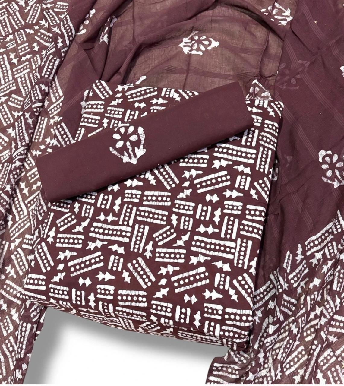 Batik Cotton Unstitched suit-Dark Brown (BP08)