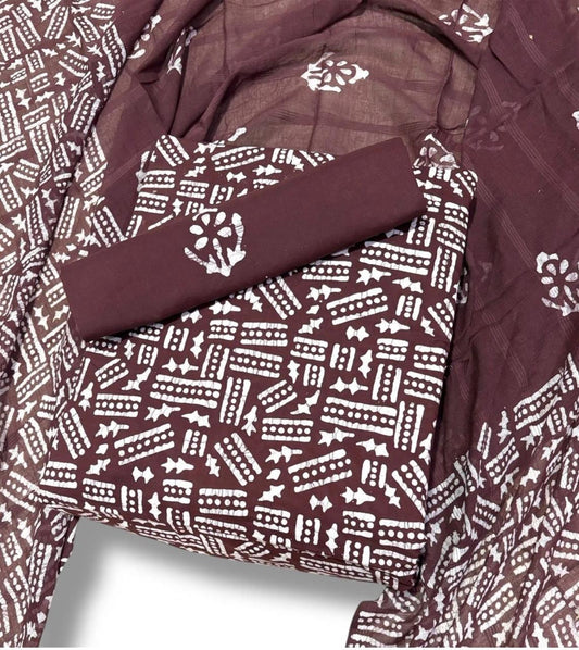 Batik Cotton Unstitched suit-Dark Brown (BP08)