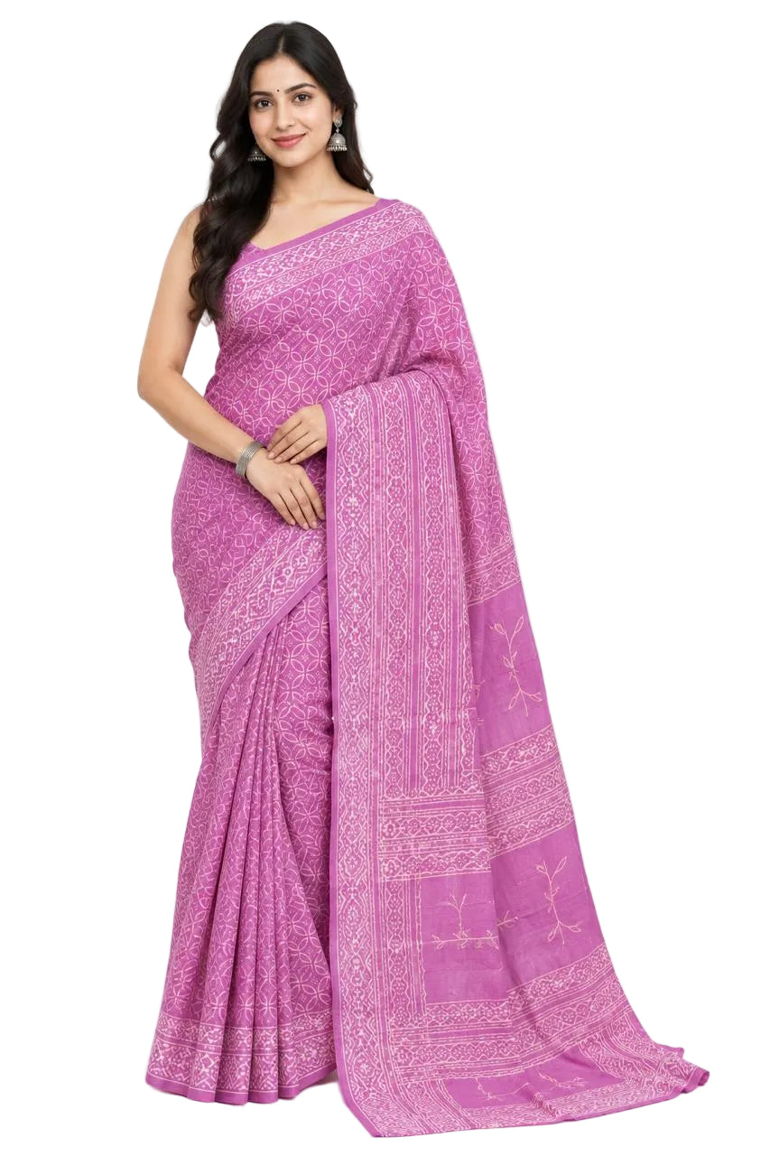 Mulmul Cotton Sari-Pink (ST14sari)